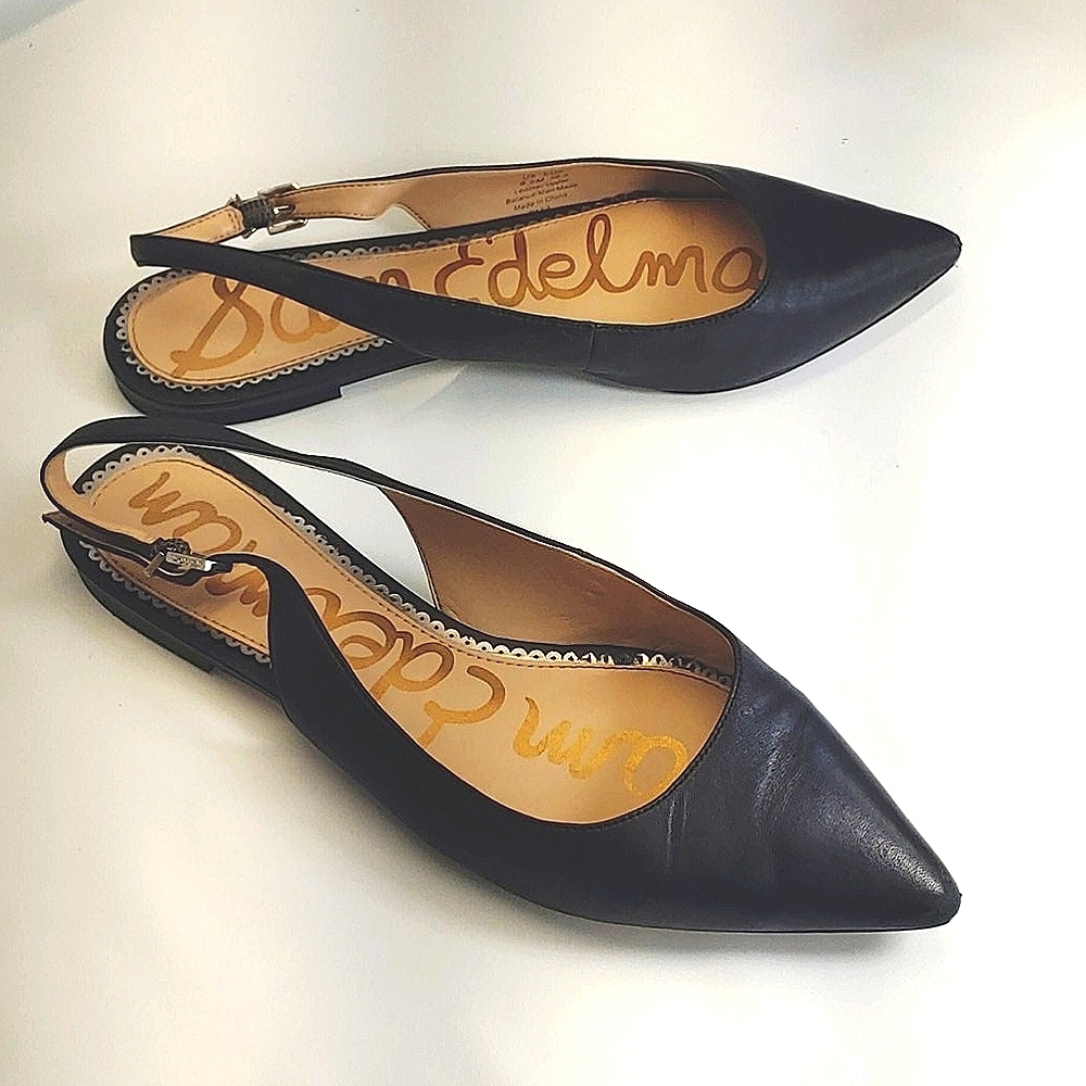 Sam Edelman "Raya" pointed-toe black leather flats